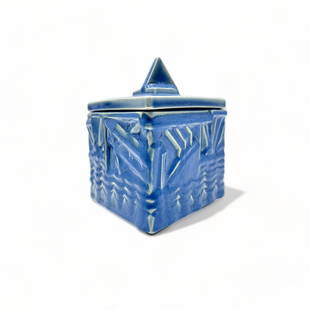 Scarce Rookwood Pottery Art Deco Box, Louise Abel: Rookwood Pottery, a triangular form production box, designed by Louise Abel. 1931, form #6192A, with Abel's monogram. Ht. 5.25".