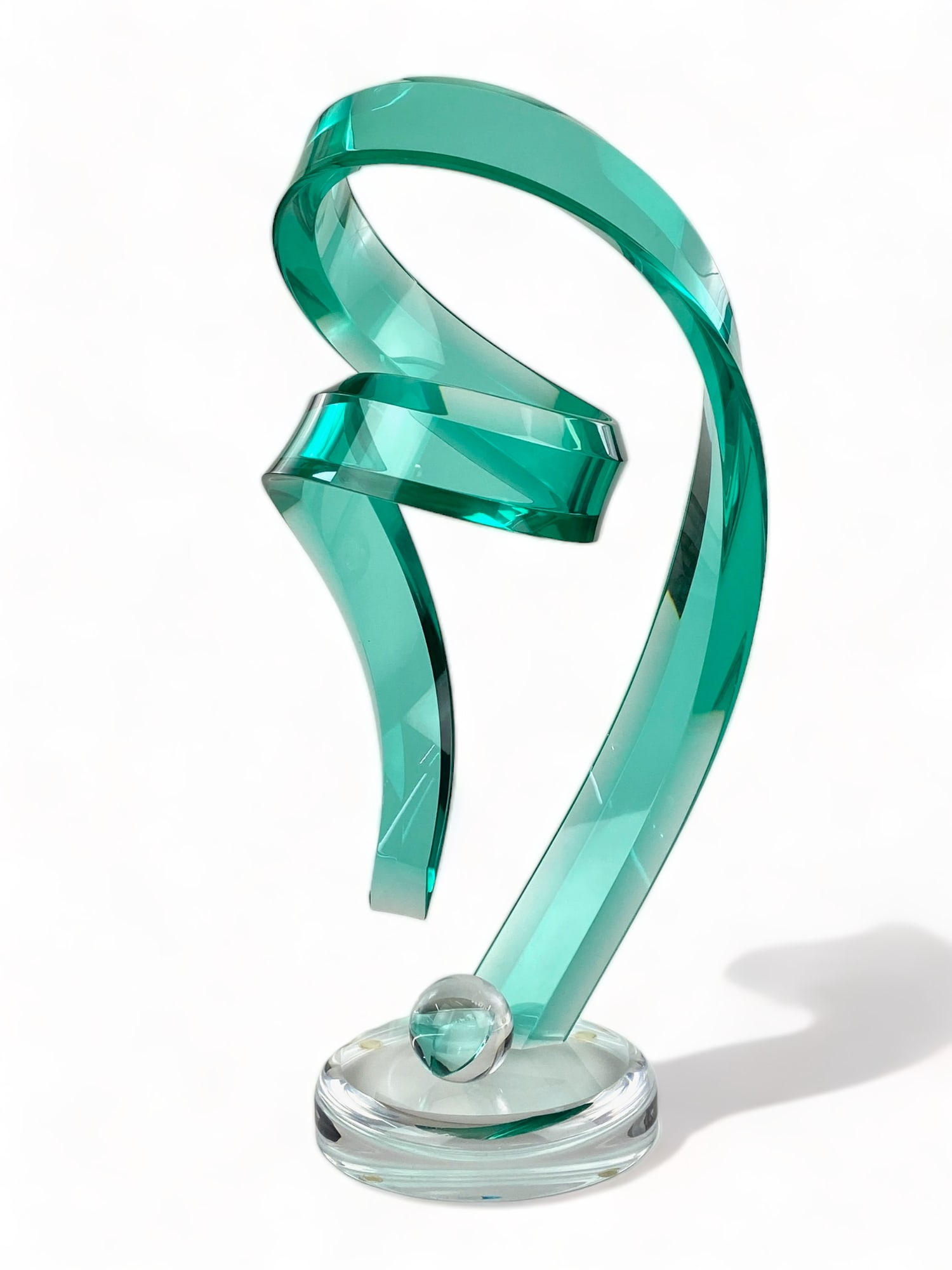 Shlomi Haziza (Israeli/American) Lucite Sculpture: Green lucite swirl sculpture atop lucite base with ball. Signed to the base. Height: 29"
