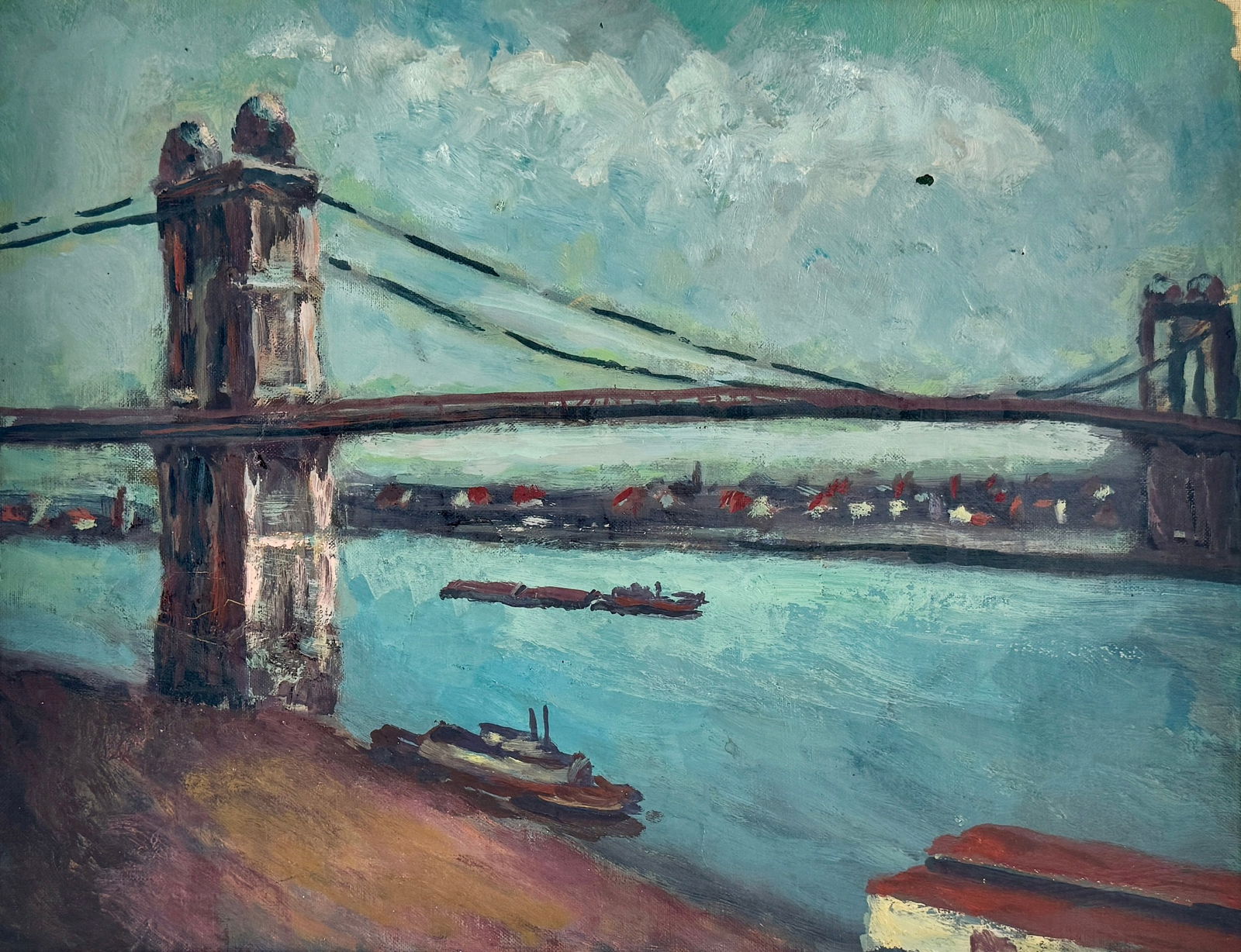 Oil on board Cincinnati Ohio River Scene (1 of 3)