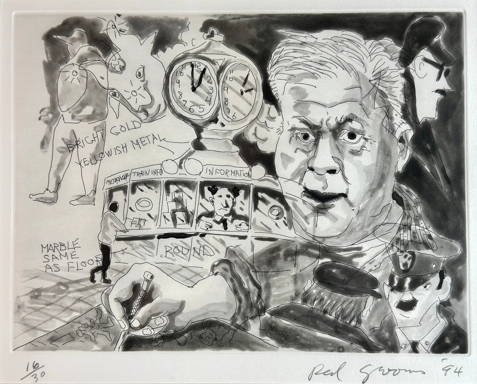 Red Grooms (American, b. 1937): Etching on paper 1994 Signed and dated lower right Edition 16/30 8.75" x 11.75" (sheet); 18" x 20" (frame) From the collection of Ann