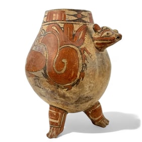 Large Painted Pre-Columbian Three Footed Vessel