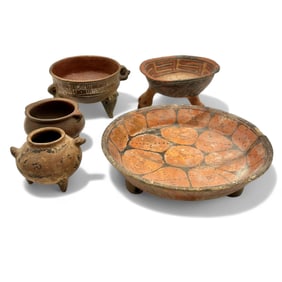 Group of Five Three-Footed Pre-Columbian Bowls