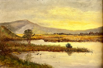 Oil on Board Marshlands Scene