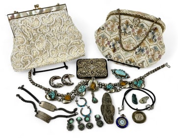Collection of VIntage Purses, Sterling and Jewelry
