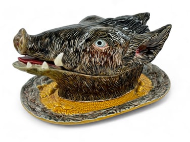 Portuguese Majolica Boar's Head Tureen