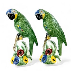 Pair Portugese Porcelain Parrots
