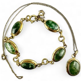 12K Gold-Filled and Jadeite Bracelet and Necklace Pair
