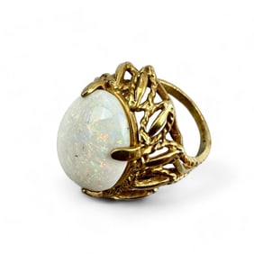 10K Gold Filigree Ring with Large Opal