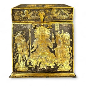 Asian Hammered and Engraved Box with Narrative of Emperor