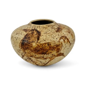 Nancy Steckel: Pottery Jar with Cave Paintings Design