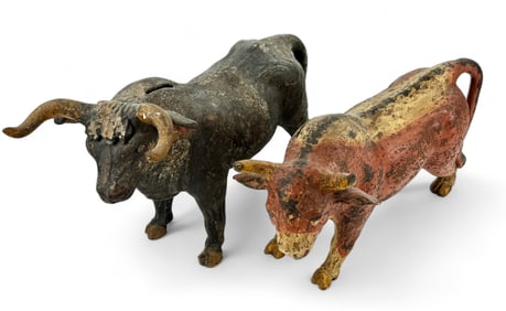 Pair of Polychrome Iron Bull Banks
