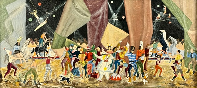 Oil on Canvas Folk Art Circus Scene