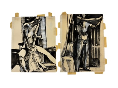 Pair of Original Charcoal Drawings by Ted Aub