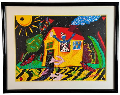 Margo Humphrey (b. 1942), Lithograph: Titled "Lady Luck Says Come Take a Chance". Signed in the plate to the lower right by the artist, watermark to paper lower left. House in a simple black frame under plexiglass. Sight size: 22" ht. x