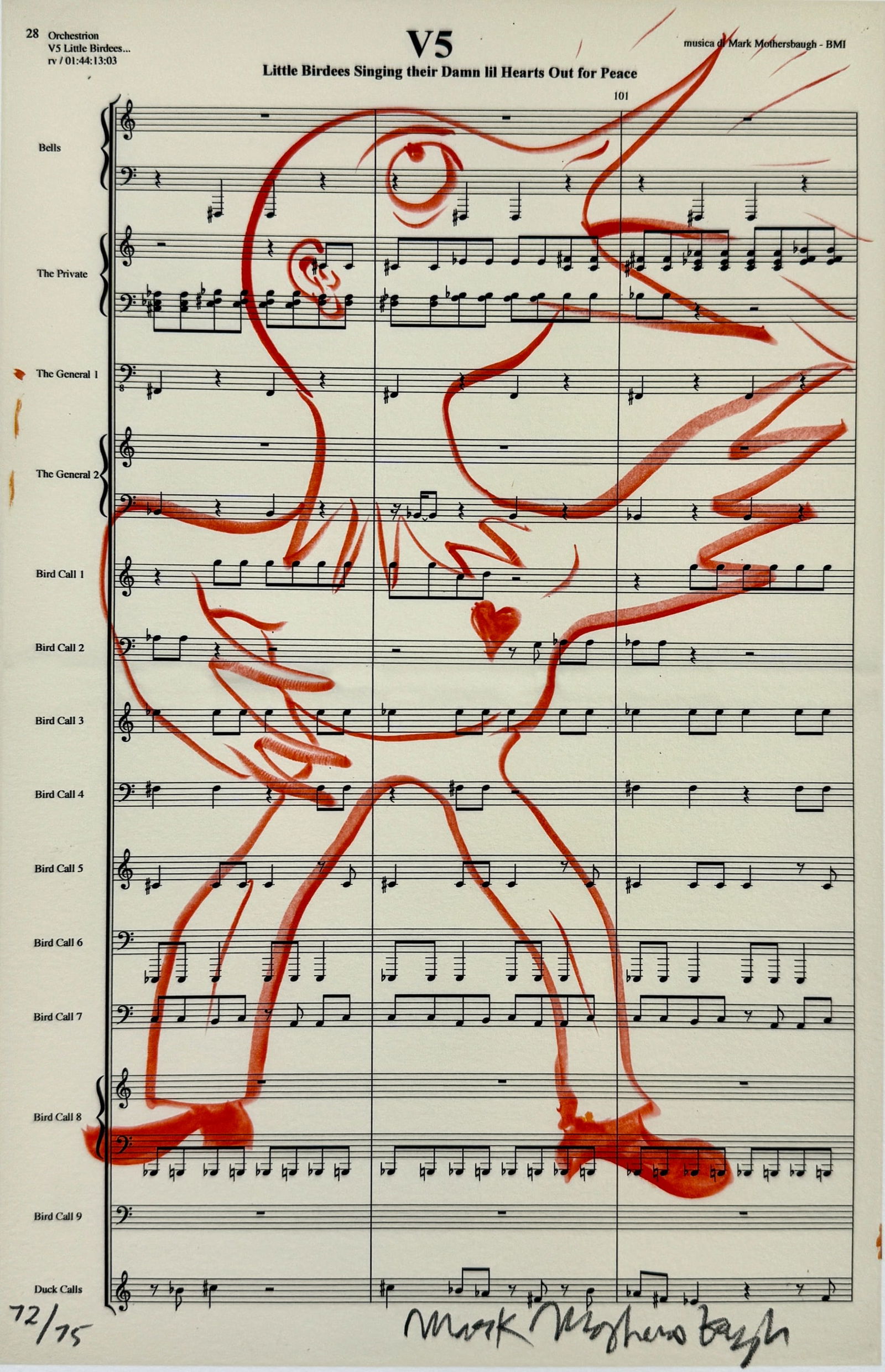 Mark Mothersbaugh, "V5: Little Birdees Singing Their Damn lil Hearts Out for Peace" (1 of 2)