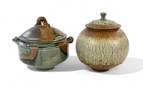 Michael Frasca: Pair of Wood Ash Glazed Stoneware Urns