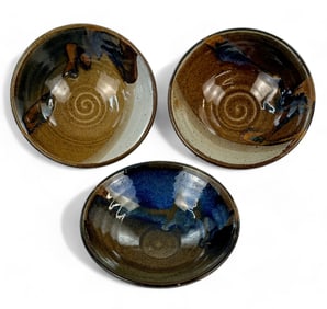 Three Michael Frasca Stoneware Pottery Bowls