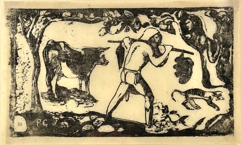 Paul Gauguin Woodcut, "Le Porteur de Fei"