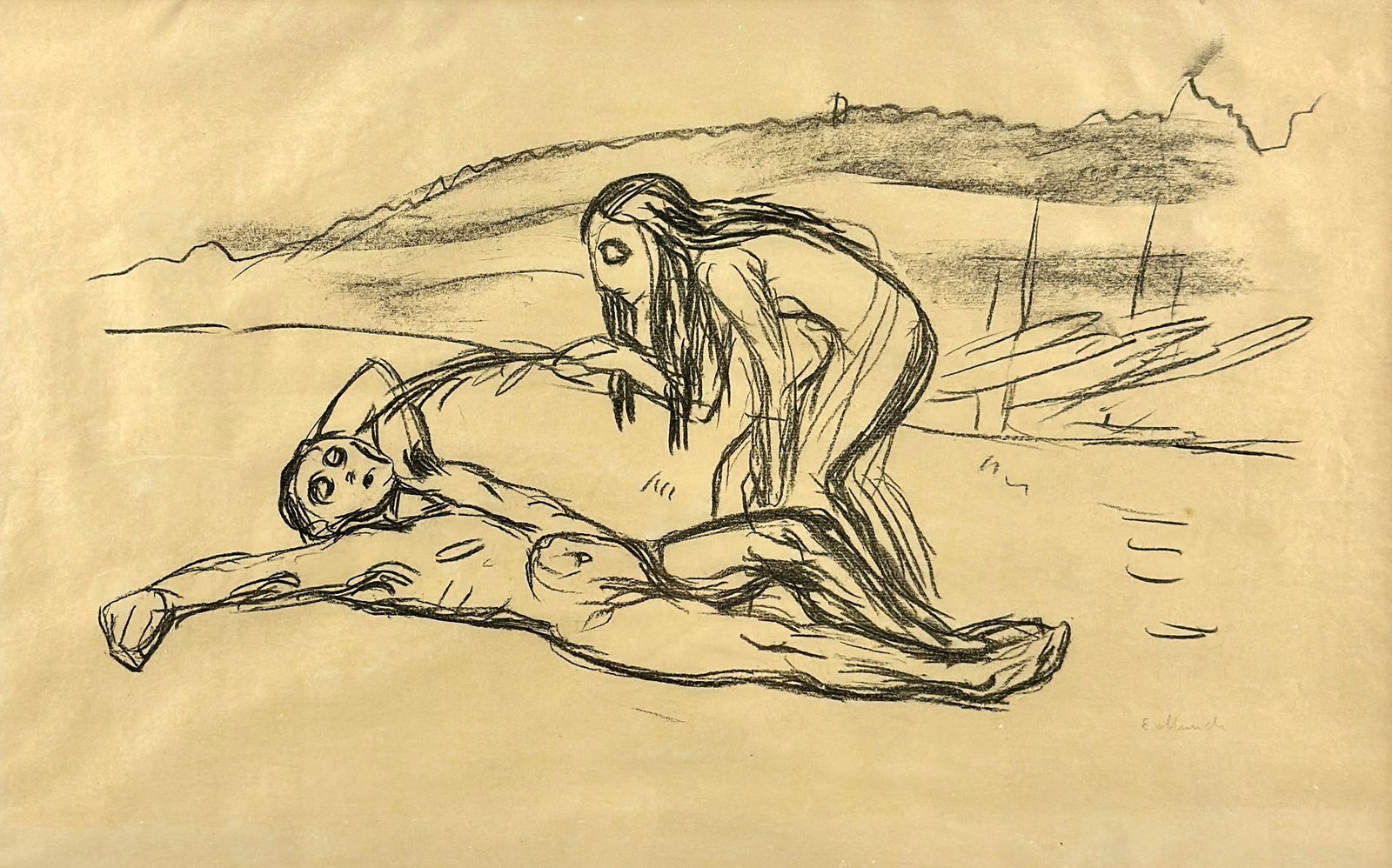 Edvard Munch, "Alpha and Omega": Edvard Munch, (Norwegian, 1863-1944)Ca. 1908-09Lithograph on wove paperSigned lower right in graphiteEdition estimated at 80-90 17.5" x 23" (sheet size)