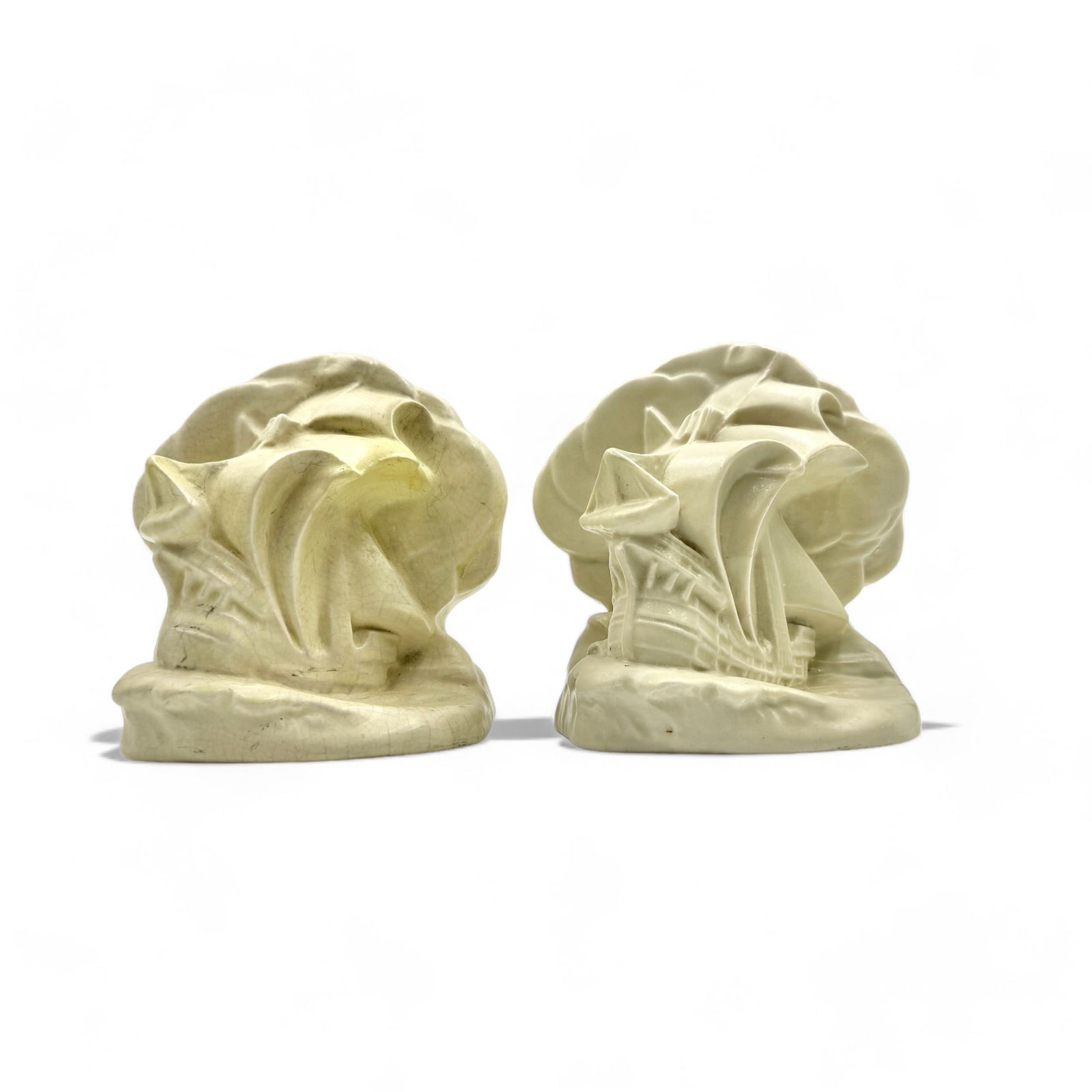 Rookwood Pottery Galleon Bookends: 1924, shape 2695. William MacDonald design. Each ht. 6".