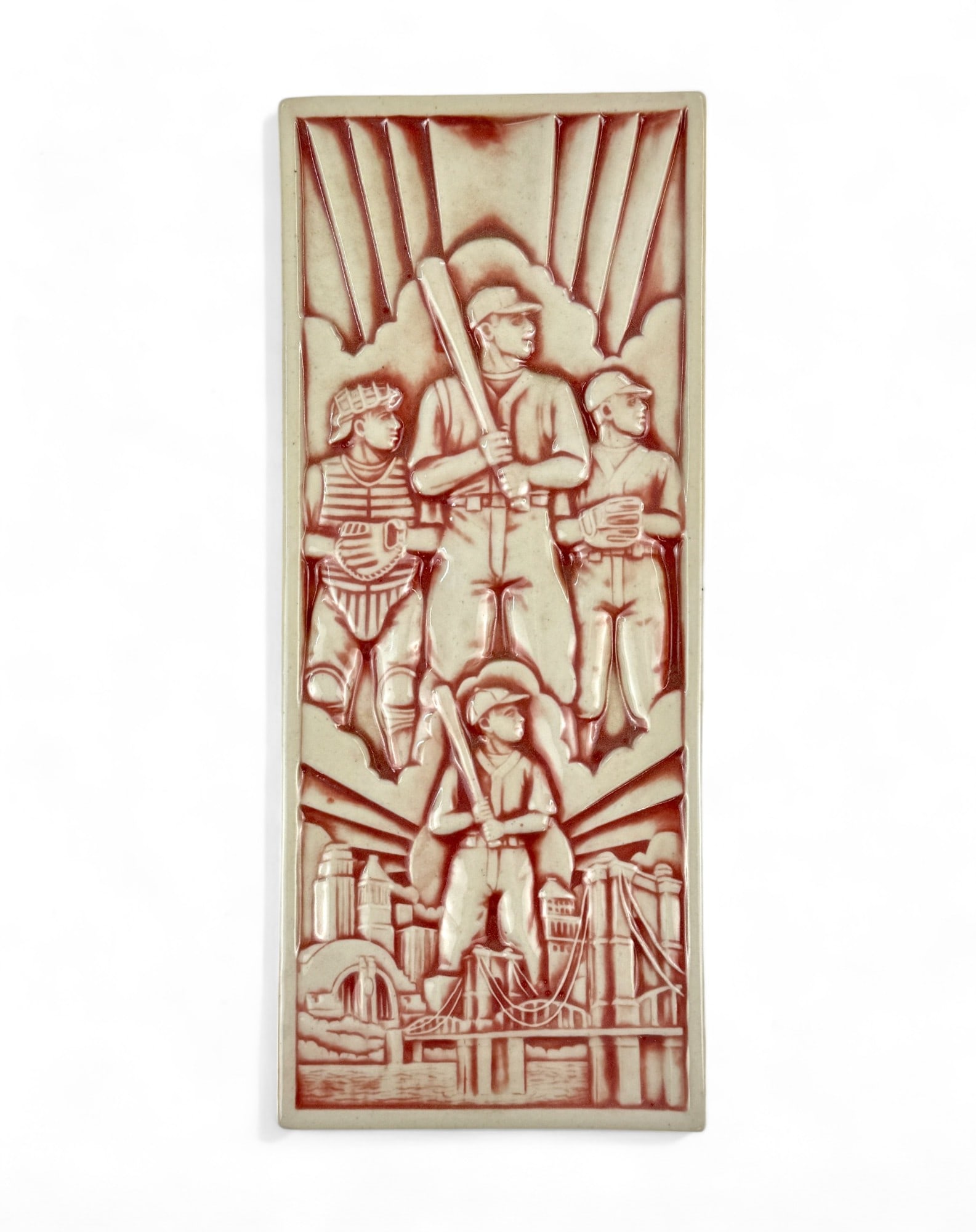 Rookwood Pottery "Spirit of Baseball" Plaque: New Rookwood Pottery, a plaque with "Spirit of Baseball" subject. Plaque measures 12" x 5".