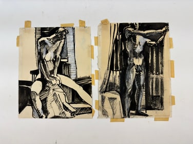 Pair of Original Charcoal Drawings by Ted Aub