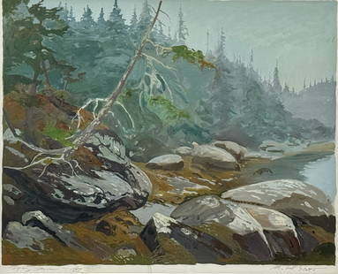 "Dying Spruce in Fog" by Michael Scott: Michael Scott (American/Cincinnati, b. 1958). Oil on paper, signed and titled in lower margin. 12" x 15.5" (sight), 22" x 25" (framed).