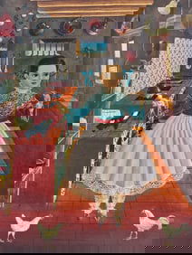 Agapito Labios Folk Art Painting of a Girl in Kitchen