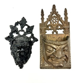 Pair of brass and Cast Iron Hanging Match Safes