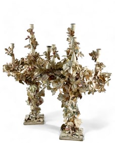 Ornately Painted Mixed Media Candelabras (Pr.)
