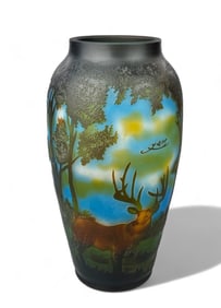 Reproduction Galle Vase with Moose Decoration