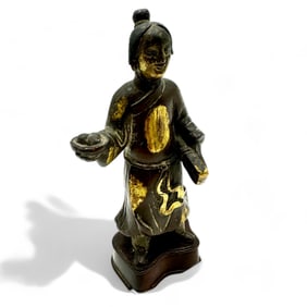 Chinese Bronze Gold Splashed Figure of Scholar