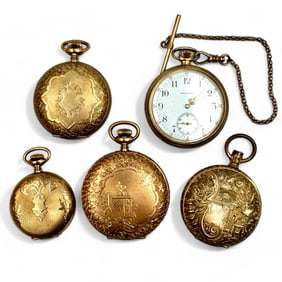 Five (5) Pocket Watches from Various Makers