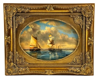 English Oil on Panel Marine Scene