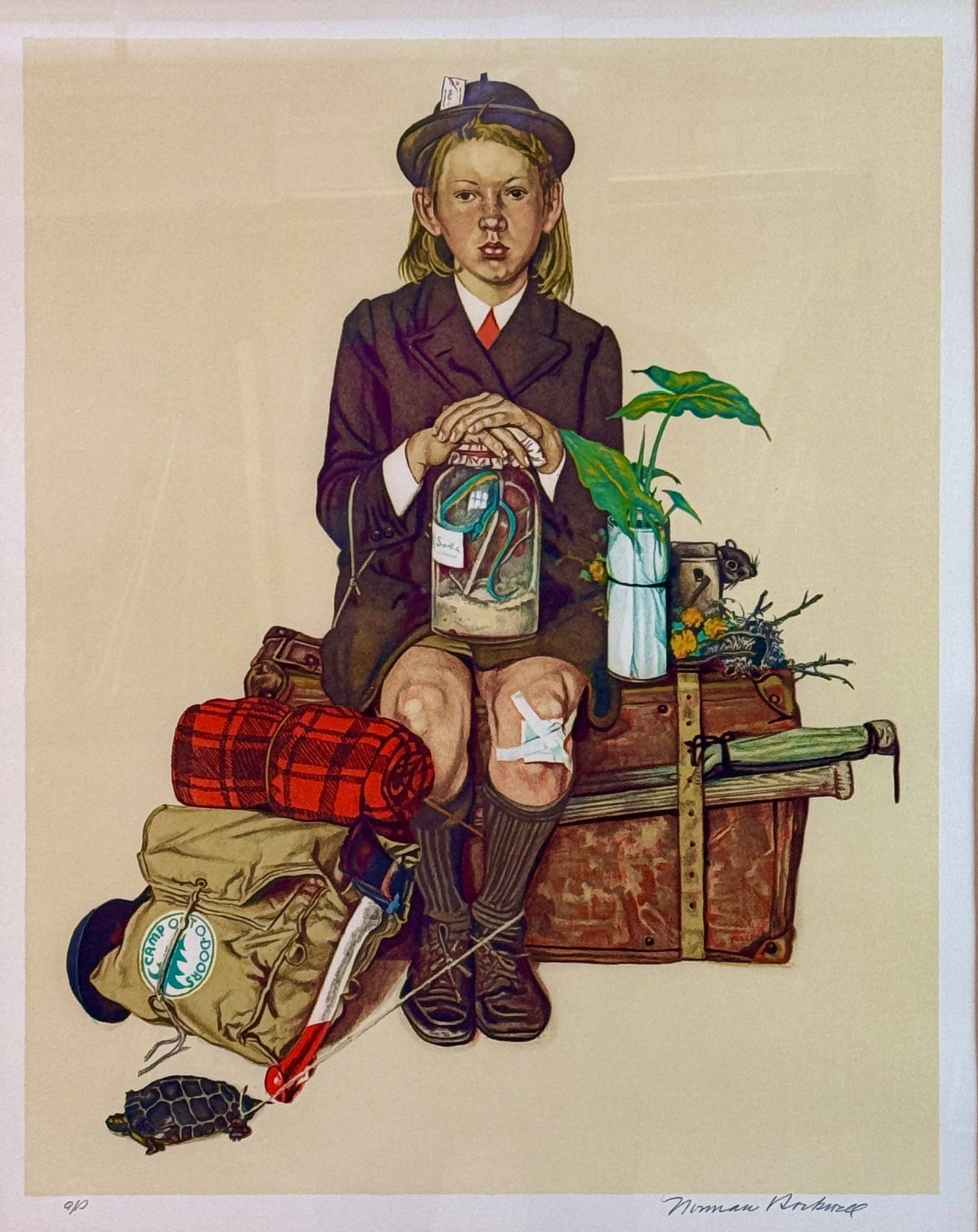 Norman Rockwell Lithograph: Signed to the lower right and marked "AP" for artist's proof. Sight size: 22.5" x 17.5" wd., framed size: 35" ht. x 29.5" wd.