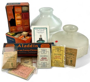 Aladdin Lamp Parts, Ads, and Pair of Shades