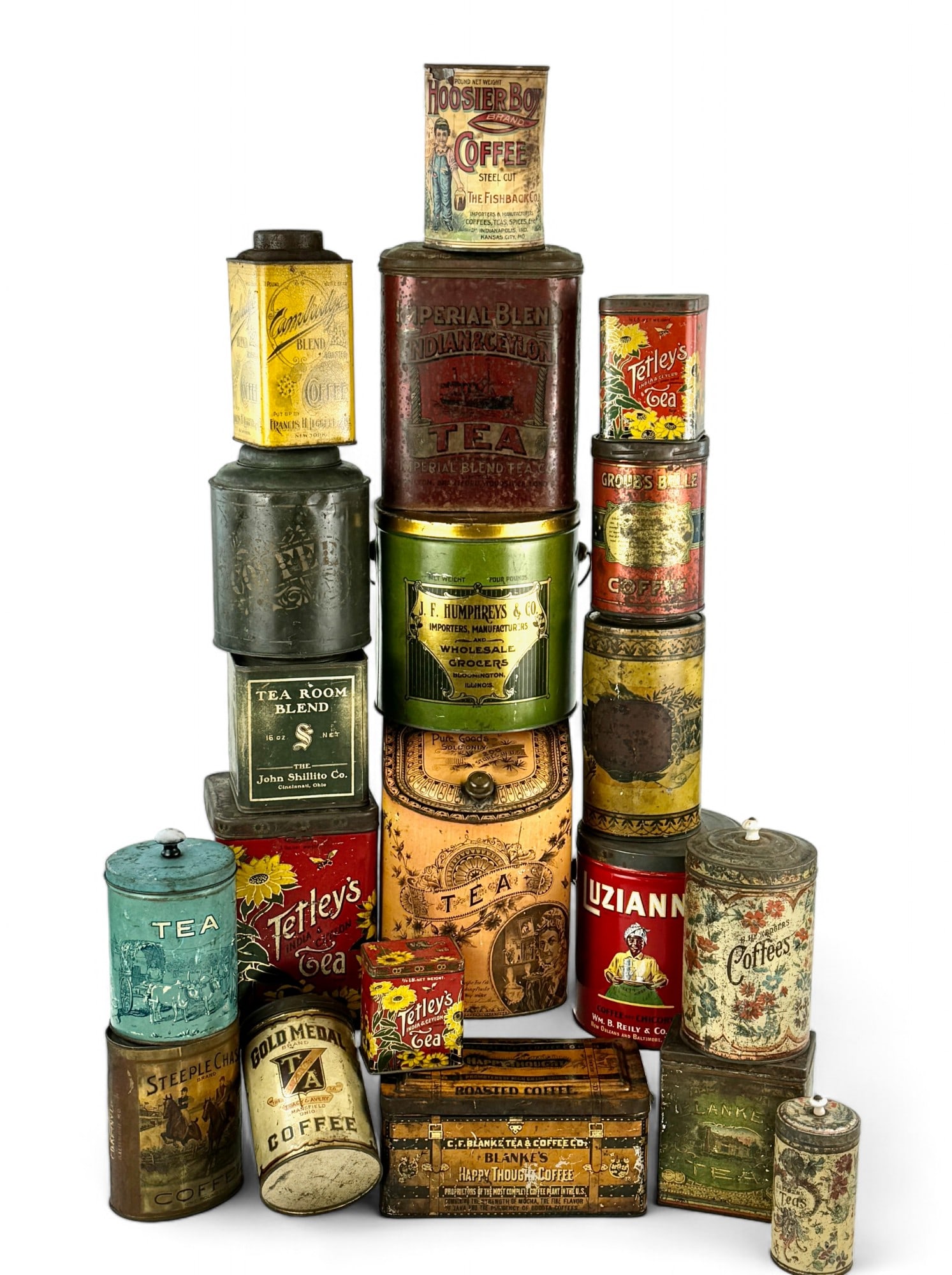 Large Group of Coffee and Tea Advertising Tins: From varying makers and regions, many Cincinnati, OH.