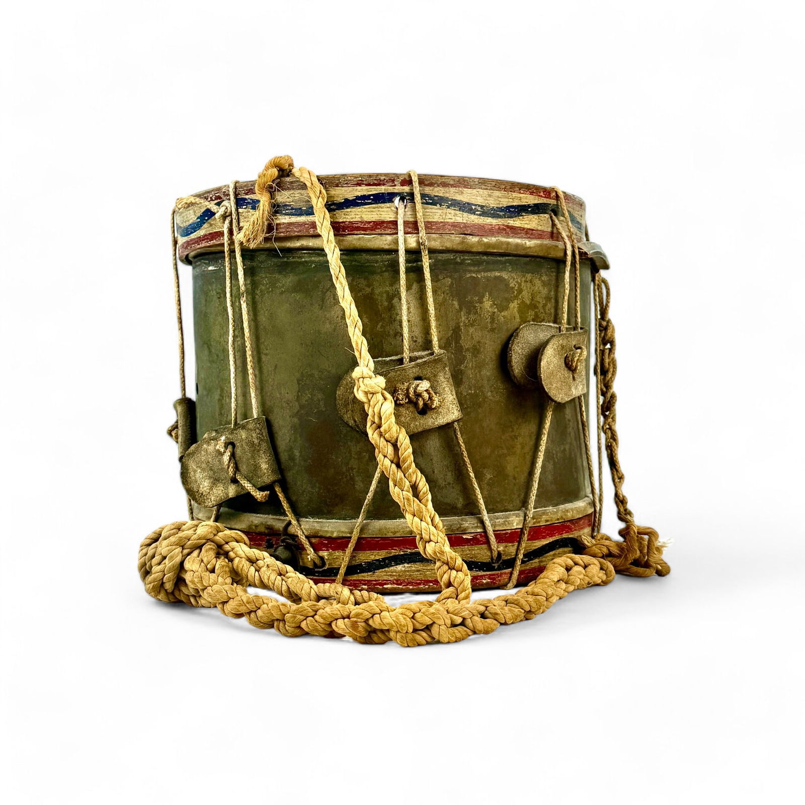 Patriotic 19th Century Drum: American, patriotic decoration to the foot and rim bands. 9.5" ht.