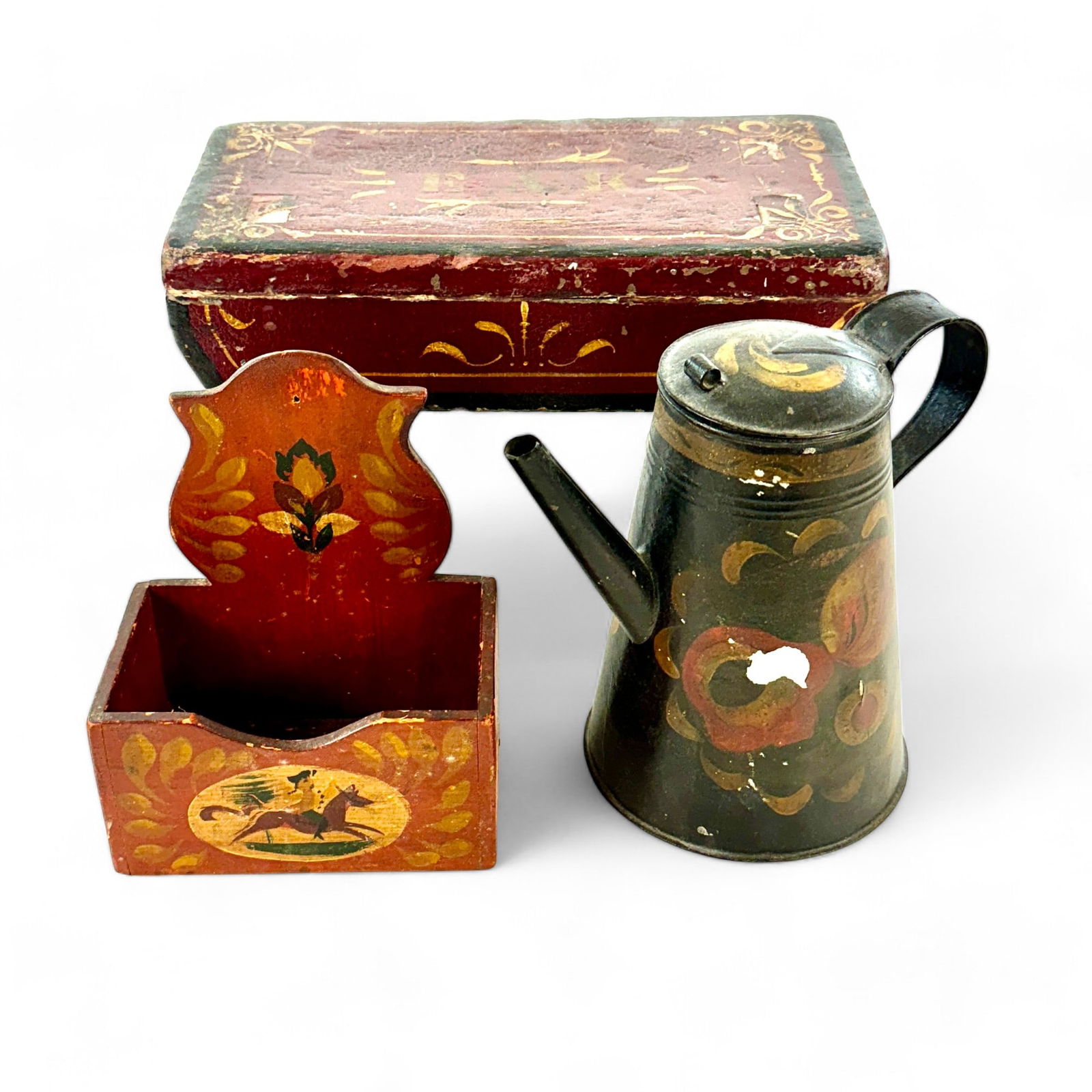 Toleware Pot, Folk Art Stool and Wall Pocket (1 of 4)