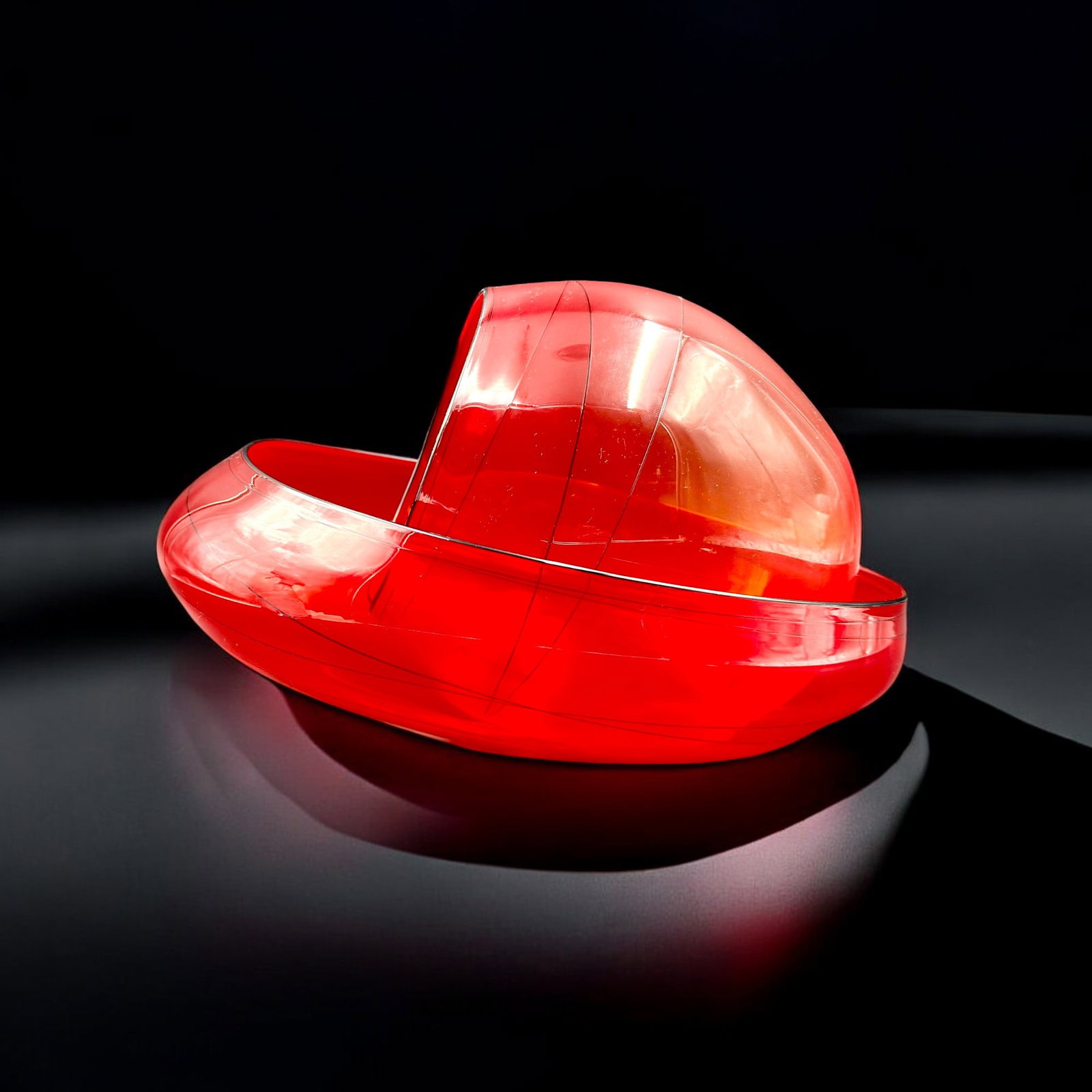 Dale Chihuly (B. 1941) Bonfire Basket: Blown glass by Chihuly in red tint with black ribbing and lip on both vessels. Signed and notated PP03. Largest size: 10.5" wd. x 10" dp. x 4.5" ht.