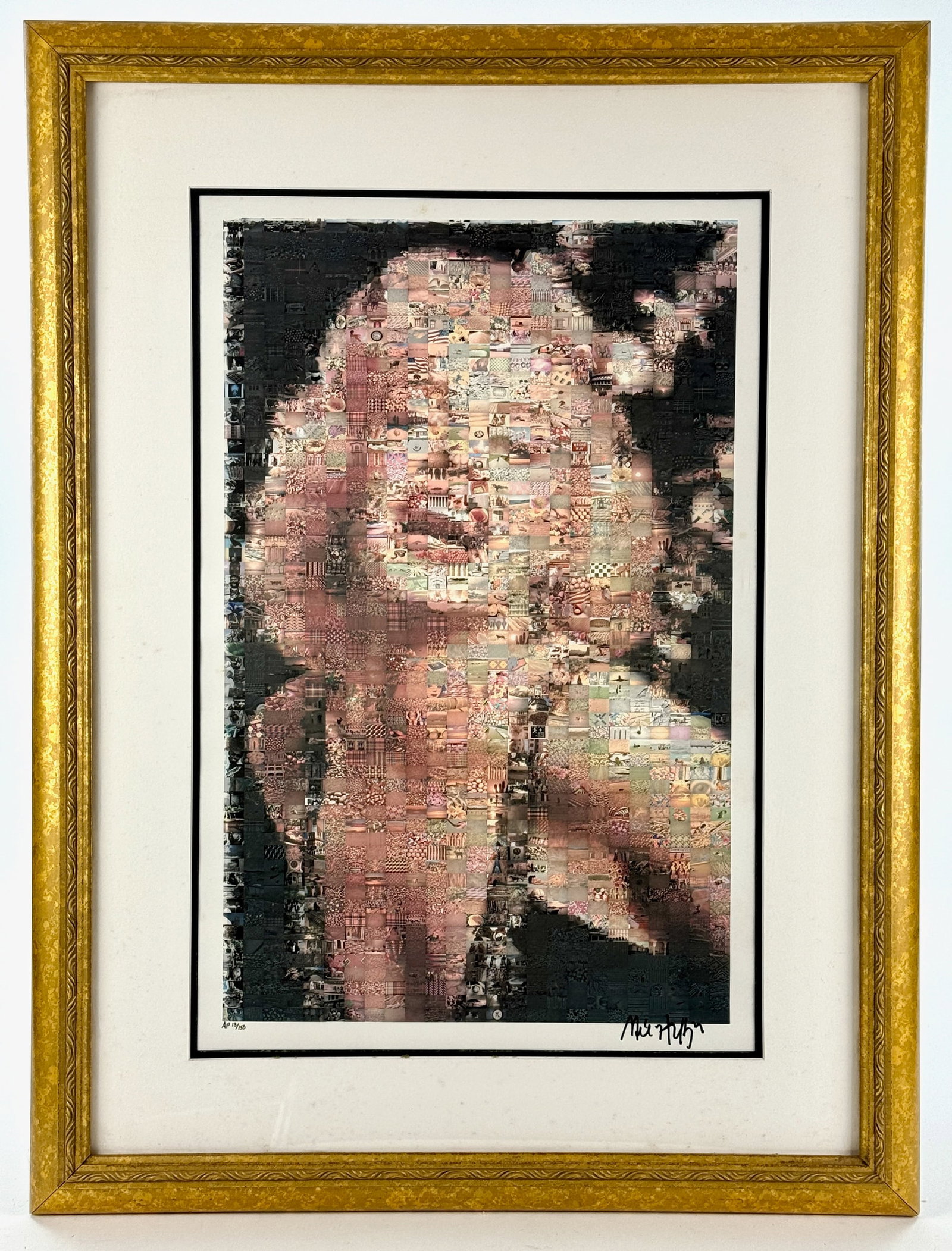 "Marilyn 2" Lithograph by Neil Farkas: Neil Farkas (American, b. 1952). Lithograph in color, consisting of minute square patterns to make up an abstracted Mariilyn Monroe. Signed and numbered in margin. Gallery label to verso. 24" x 16" (s
