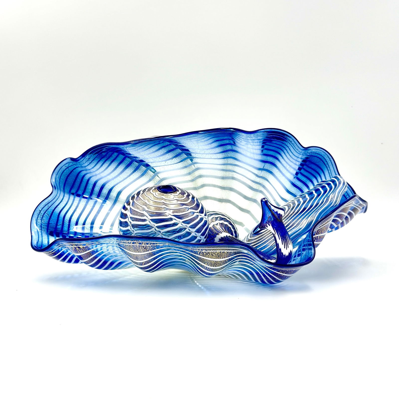 Large 1/1 Chihuly Indigo Seaform Set w Gold Leaf (1 of 15)