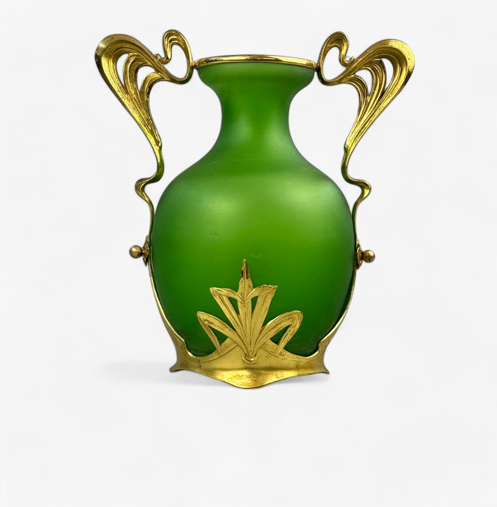 Green Art Nouveau Vase in Ormolu, Dautzenberg (1 of 9)