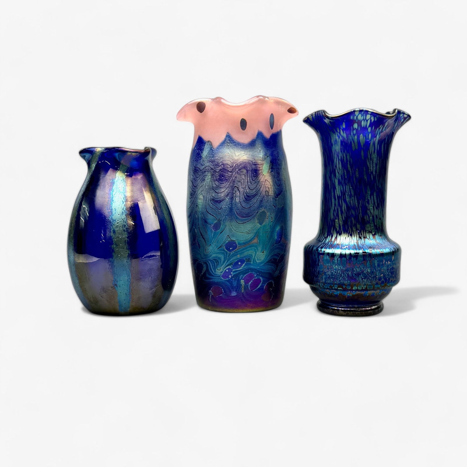 Trio of Iridescent Eastern European Art Glass Vases (1 of 12)