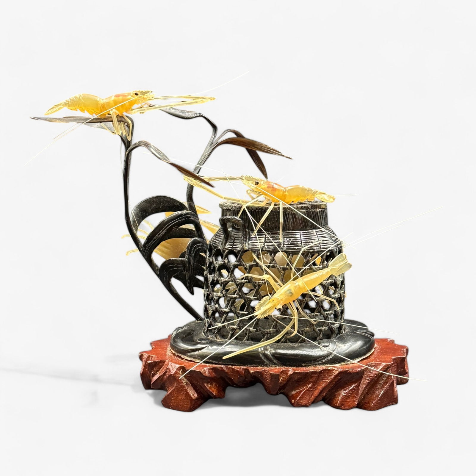 Japanese Agate Lobster and Basket Figural Group (1 of 5)