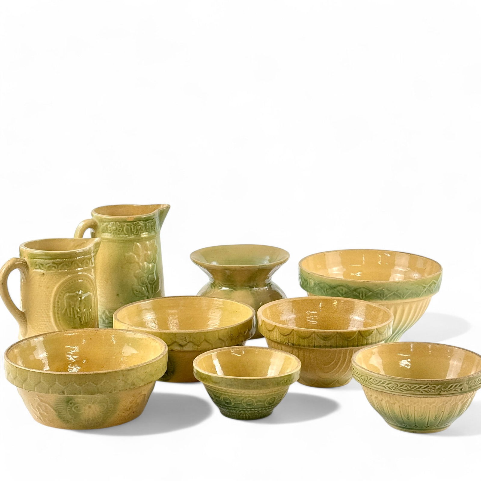 Collection of Yellow Ware Bowls w/Green Glaze (1 of 5)