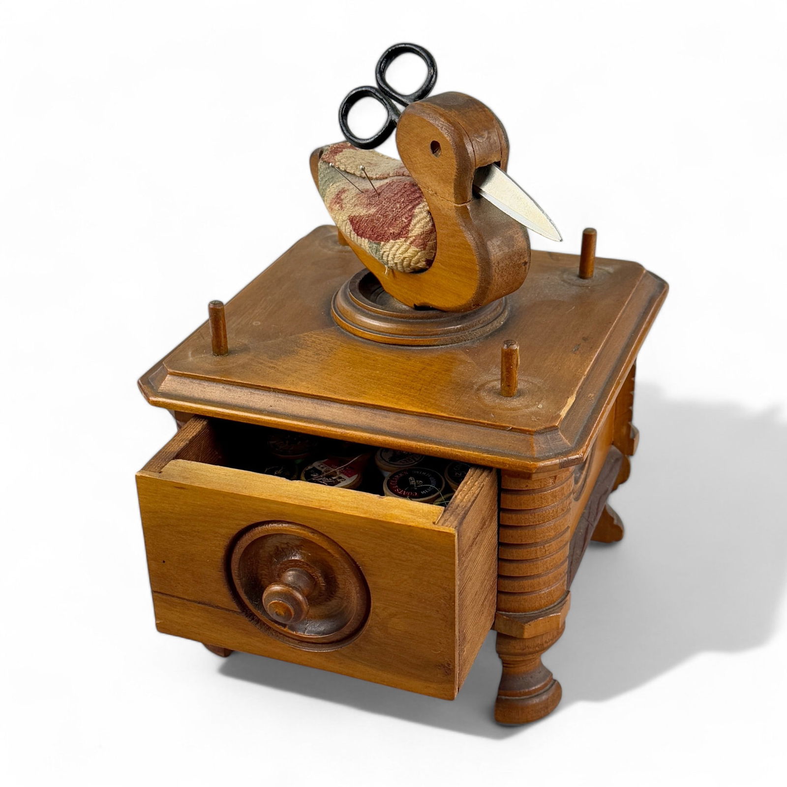 Folk Art Sewing Box with Duck and Clark's Spools (1 of 4)