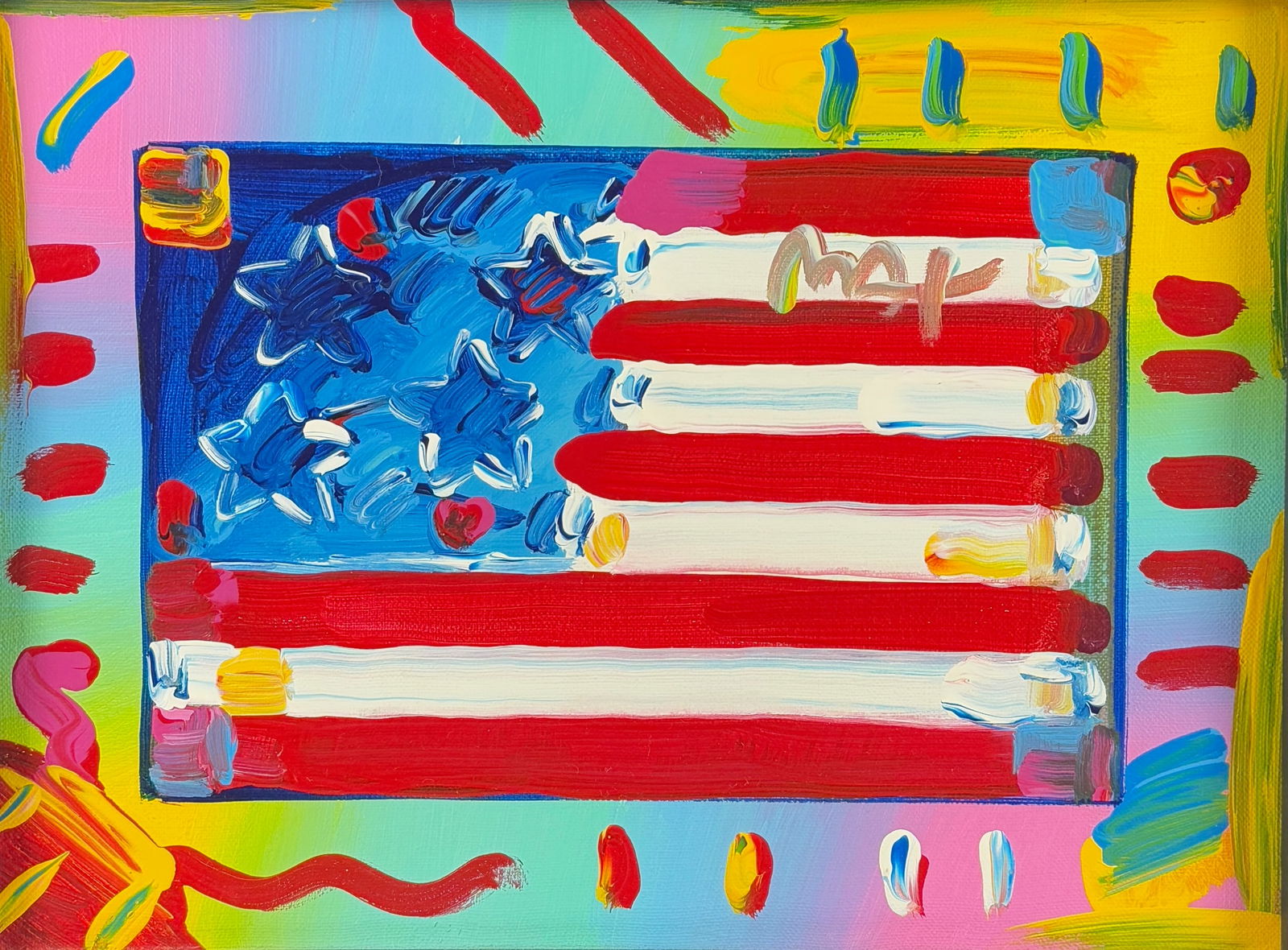 Peter Max, Acrylic on Canvas Original, Flag with Heart (1 of 5)