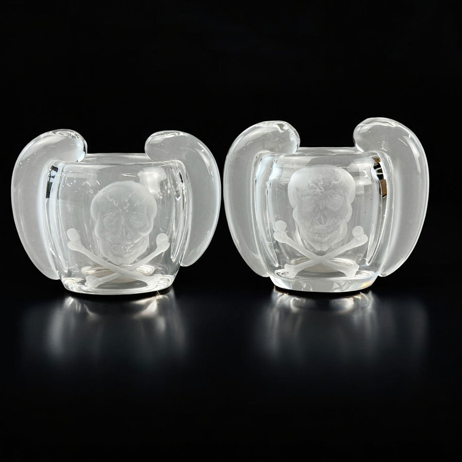 Steuben Glass Cigarette Urns with Skulls (1 of 3)