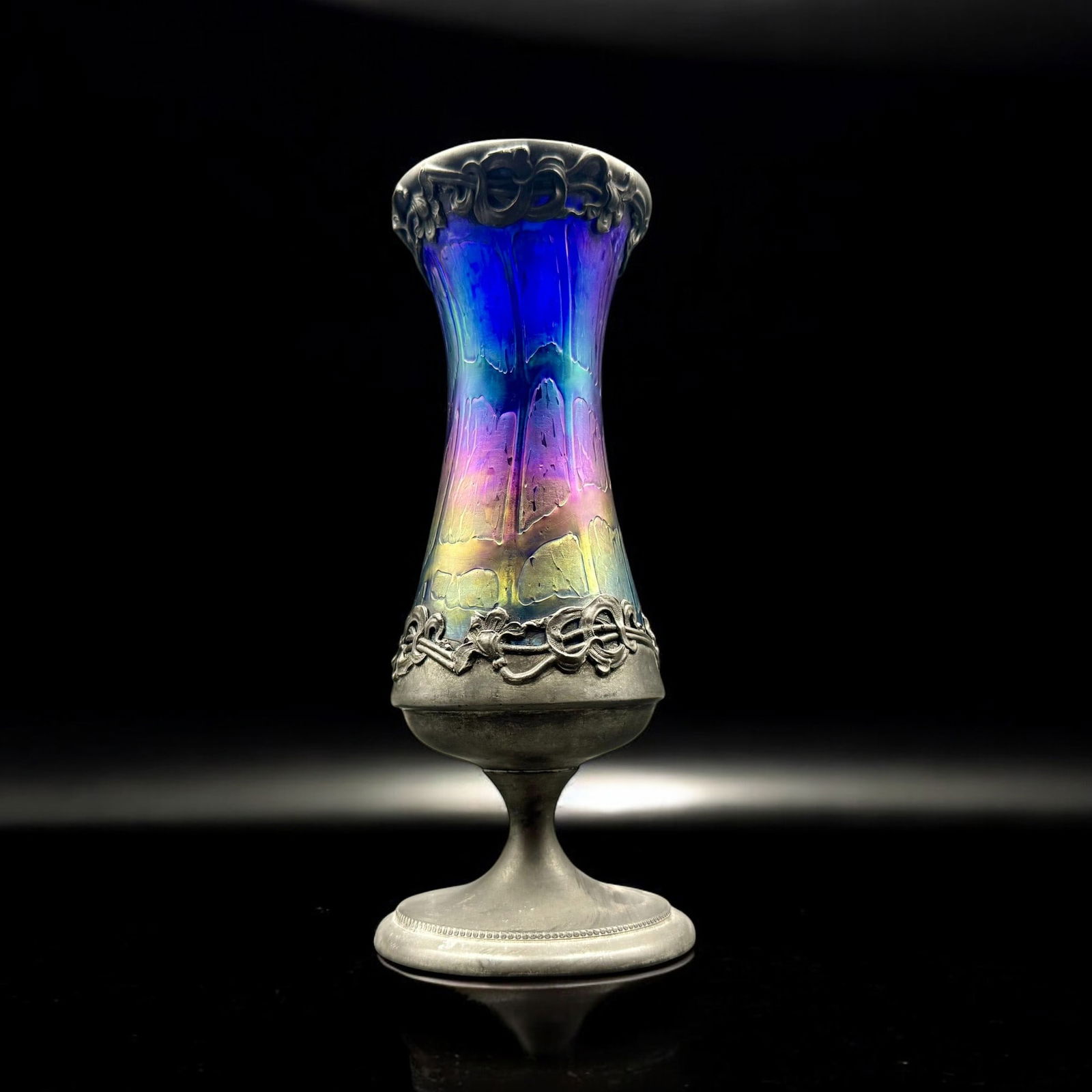 Pewter Wrapped Art Glass Vase Likely Loetz (1 of 5)